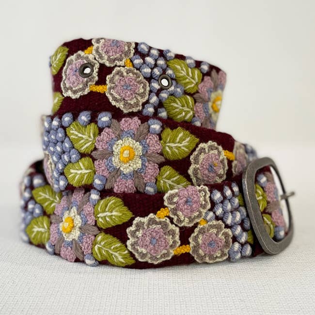 Jenny Krauss Morning Glory Floral Embroidered Wool Belt