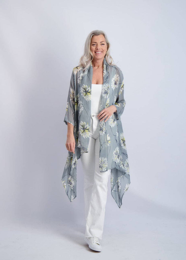 Komil Silver Flower Print Kimono