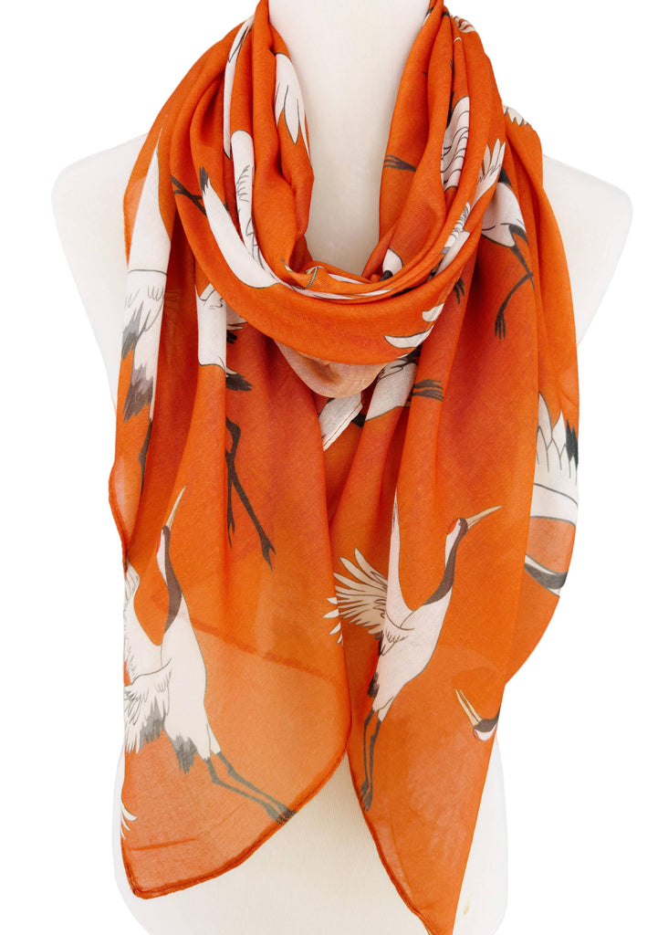 JC Sunny Fashion Orange-White Crane Scarf