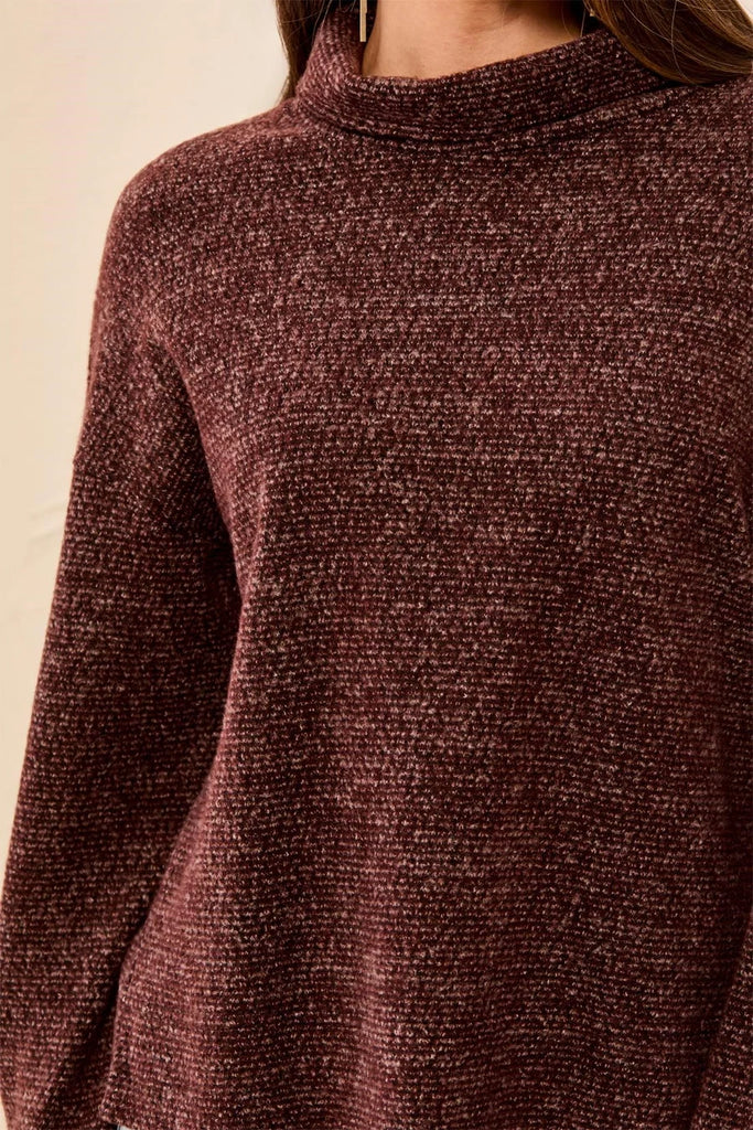 APNY - Brushed Knit Funnel-Neck Drop Shoulder Top