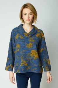 Habitat Crinkle Crepe Woodblock Drape Collar Pullover Shirt