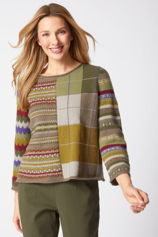 Habitat Winter Whimsy Mixed Pattern Pullover Sweater - Truffle