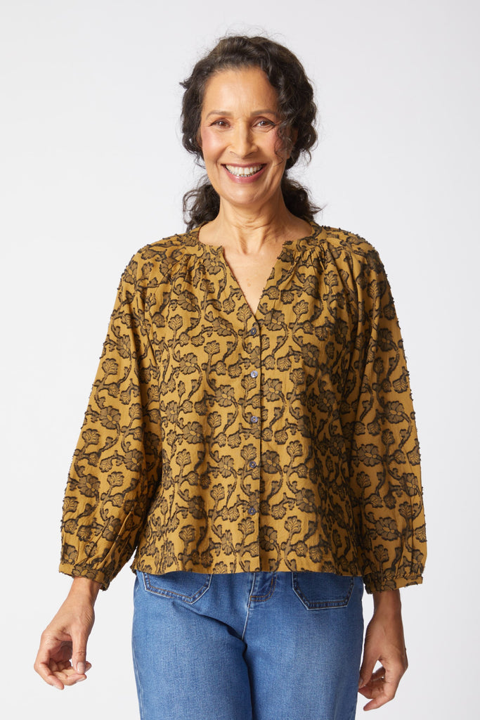 Habitat Floral Jacquard Shirt - Gold
