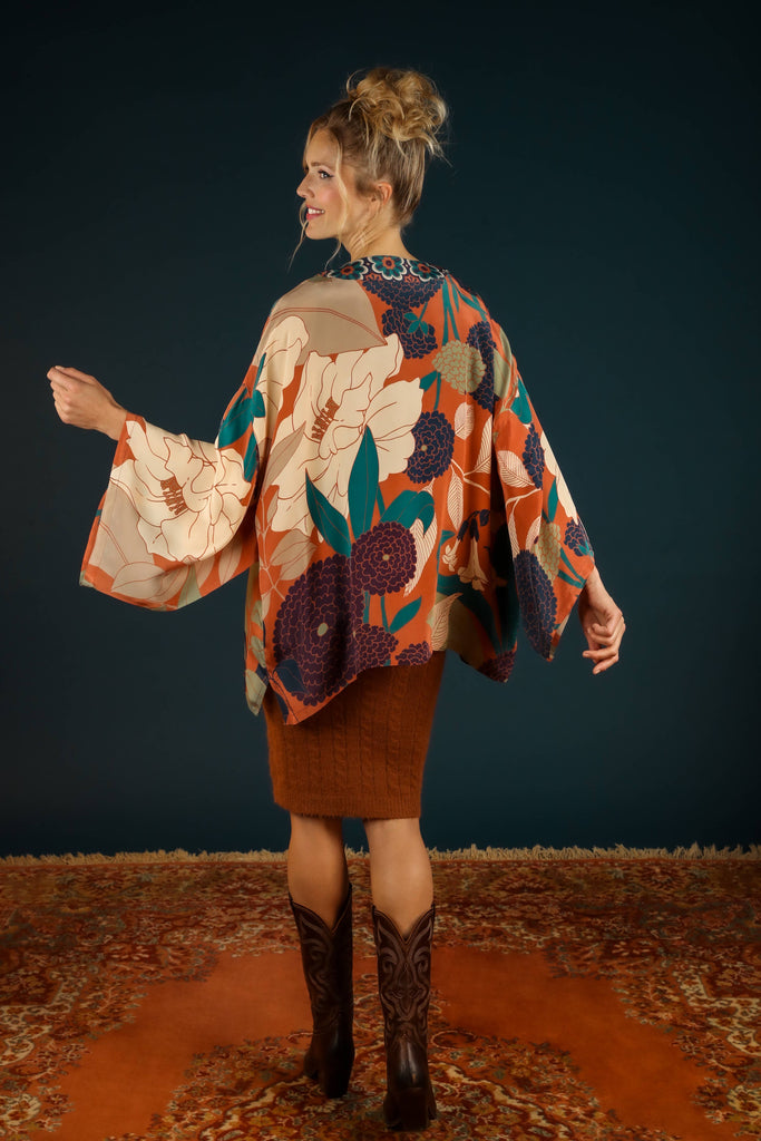 Powder Design inc - Luxe Winter Floral Kimono Jacket - Terracotta
