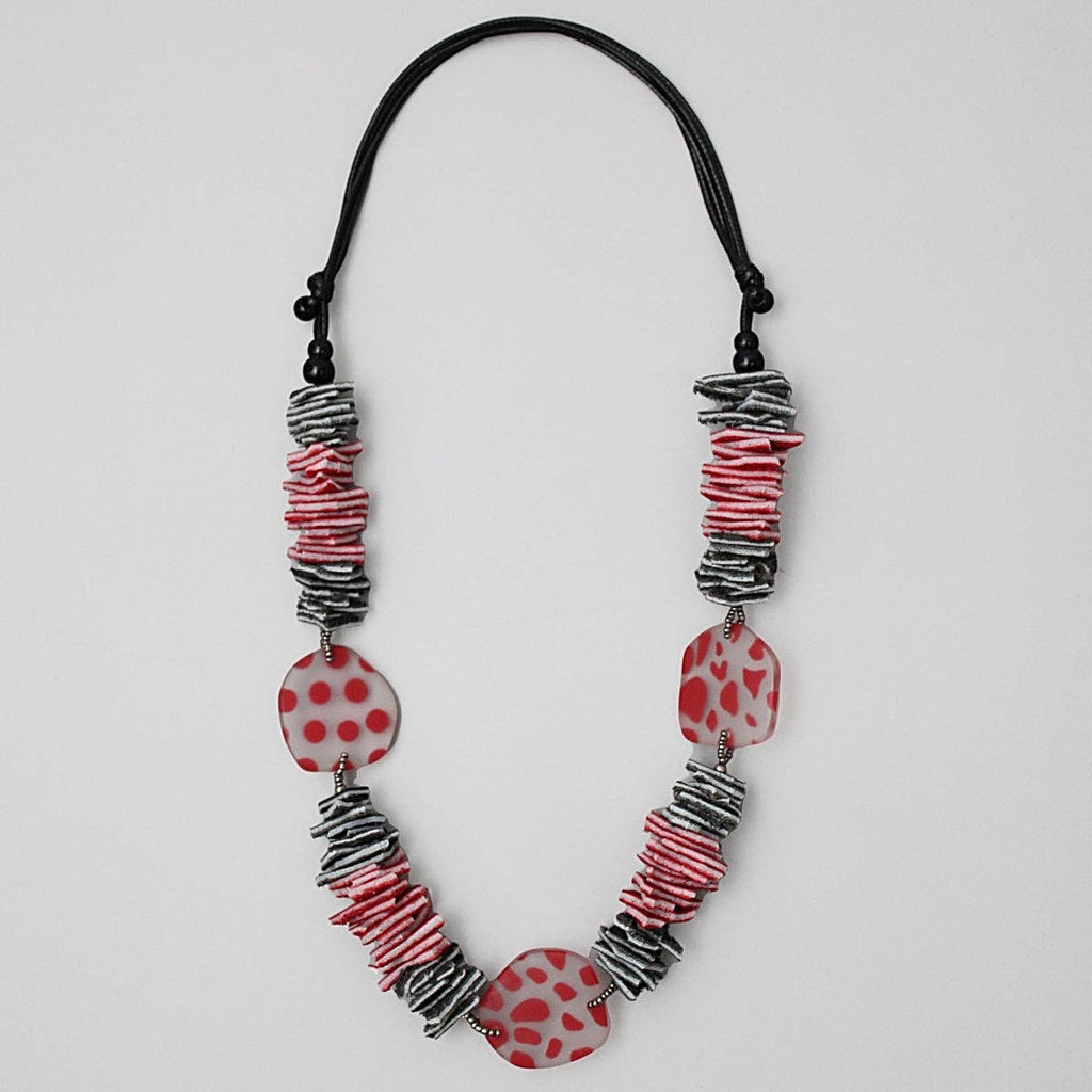 Sylca Designs - Black and Red Resin and Leather Valencia Necklace