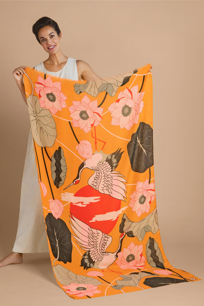 Powder Design inc - Print Crane at Sunrise - Mustard Scarf