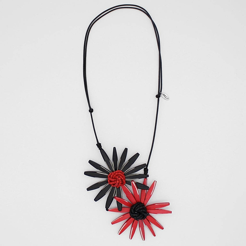 Sylca Designs - Black and Red Amaya Double Flower Statement Necklace