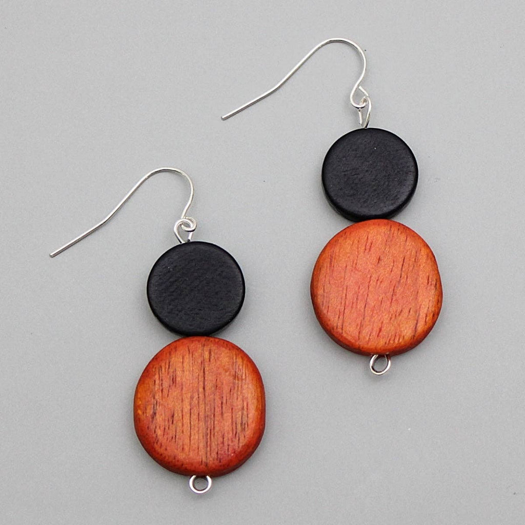 Sylca Designs - Black and Orange Double Bead Cina Earrings