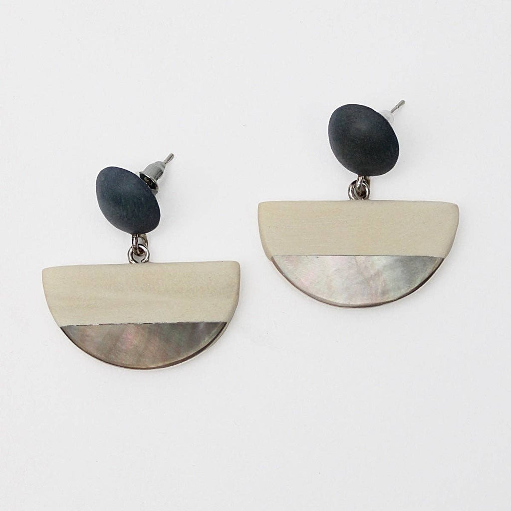 Sylca Designs - Ivory Wood and Shell Half Moon Earrings
