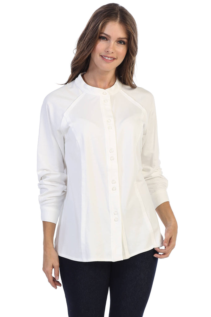 Focus Fashion - Long Sleeve French Terry Round Neck Button Down Shirt