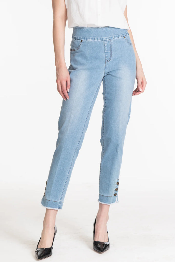 Slim-Sation Wide Band 3 Button Fringe Tulip Ankle Jean-Midnight Indigo