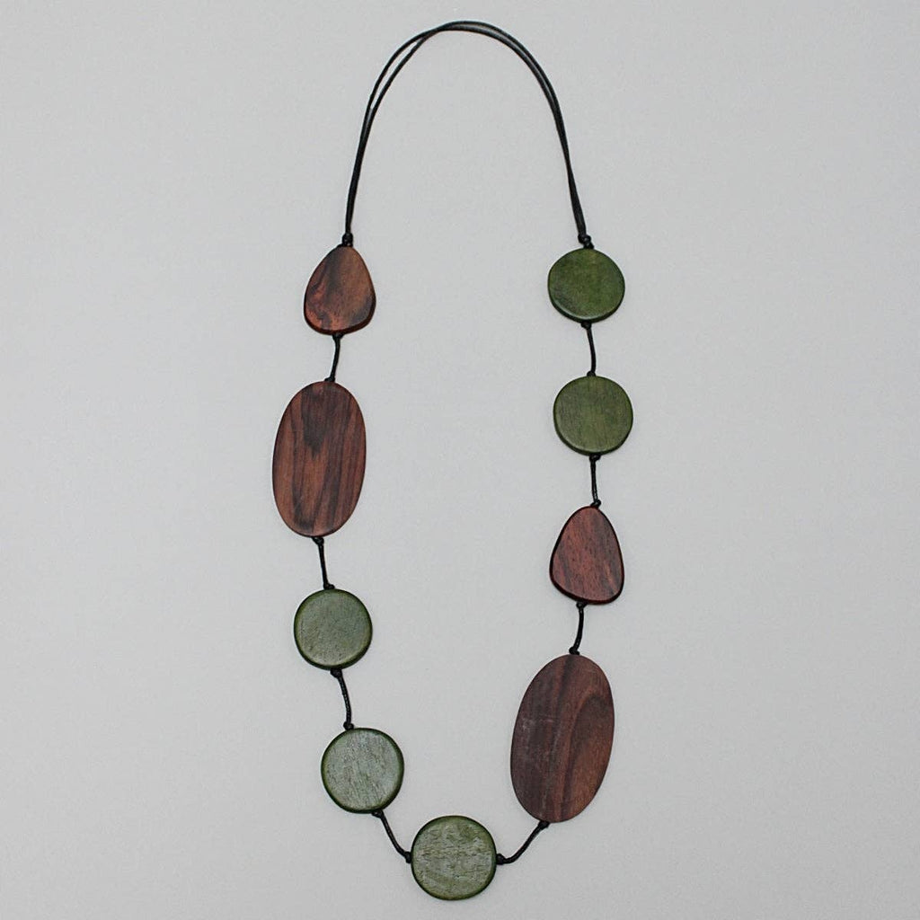 Sylca Designs - Green and Wood Emory Necklace